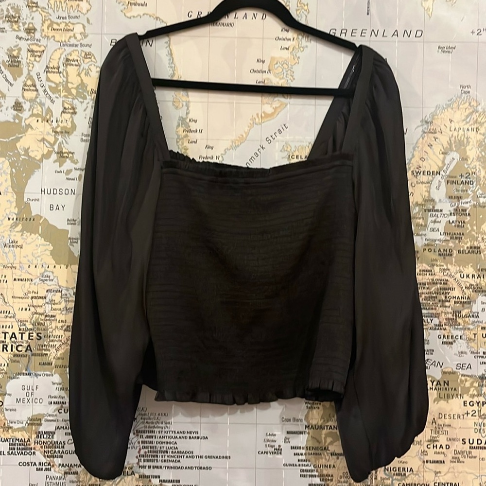 J Crew Satin Balloon Sleeve Shirt Black Size Large Sold